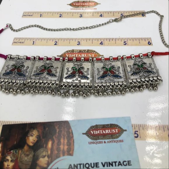 Antique Afghan Kuchi Choker Necklace, Afghan Tribal Choker Necklace, Multicolor - Picture 2 of 8